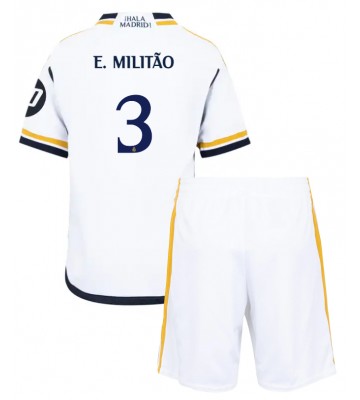 Real Madrid Eder Militao #3 Hemmaställ Barn 2023-24 Kortärmad (+ Korta byxor)